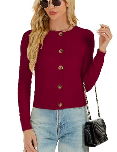 Image of Women's Long Sleeve Cropped Knitted Sweater Cardigan Button Down Open Front Knitted Shrug Sweaters