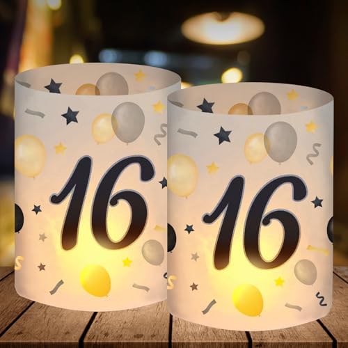 12 Windlicht Tischdeko 16 Geburtstag, Deko 16 Geburtstag Junge, G...