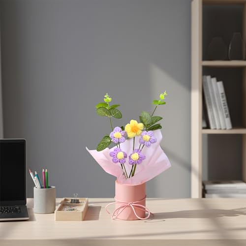 Image of Cortina 1pcs Artificial Crochet Flower Bouquet /Artificial Flowers Bunch /Crochet Flowers Bouquet /Crochet Flowers /Flowers Bouquet Gift for Girls Home Decor,Gifting,etc. (Puple)