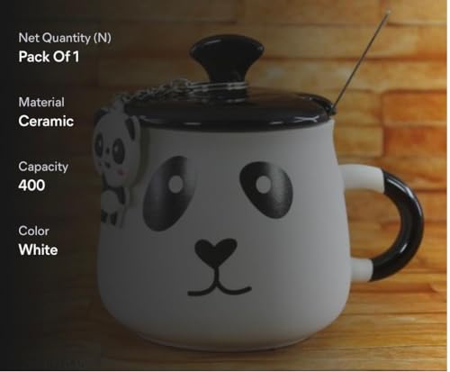 Image of Classy Corners Ceramic Panda Coffee Mug with LID, Spoon and Beautiful Keychain(Smily Panda)
