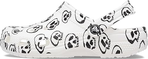 Image of Crocs Unisex Classic Clog - Seasonal Graphic White /Black Skull Print Men's 2, Women's 4 Medium