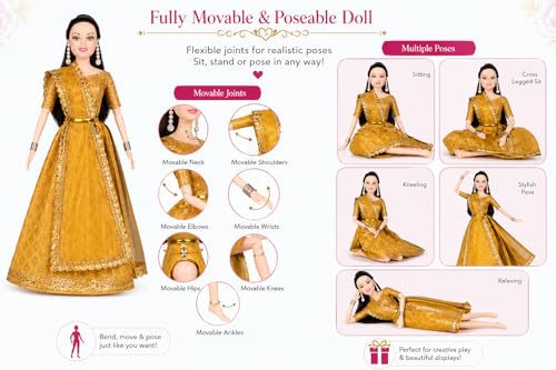 Image of SUPER TOY Indian Traditional Fashion Doll for Girls with Long Hair, Movable Joints & Assorted Ethnic Dresses - Stylish Poseable Doll for Creative Play