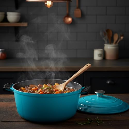The Better Home Rustic Series Cast Iron Dutch Oven (5L) | Enamel Coated Biryani Handi Pot Heavy Bottom | Handi With Lid For Cooking | Rust Proof Iron Pot | Gas & Induction Cookware (Blue)