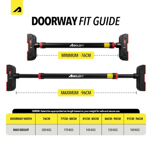 Image of Boldfit Pull Up Bar for Home Workout Without Screw - Adjustable Door Way Chin Up Bar for Home Workout for Kids and Adults