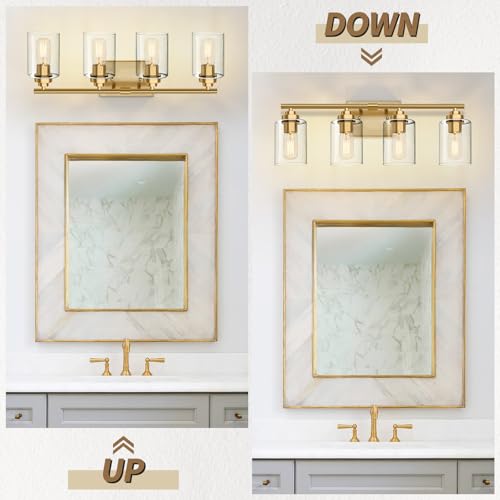 Image of SKEJAO Bathroom Vanity Light Over Mirror,Bathroom Light Fixture Wall Sconce Lighting for Bedroom,Living Room (Gold, 4-Light)