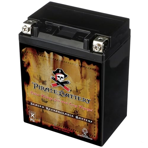 Image of Pirate Battery YB14A-A2 12V 190 CCA Conventional - 14 Ah Battery for ATV, Motorcycle, Snowmobile, Jet Ski - T3 Nut & Bolt Terminal - Fits Polaris Sportsman 90, Kawasaki KLX110