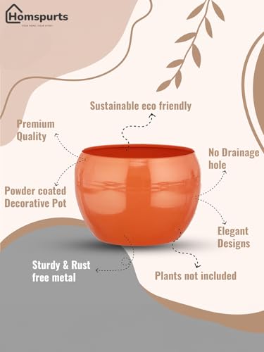 Image of Sunshine Solid Metal Tabletop Planters, Home Decor, Living Room, Office, Restaurant, Table Decor| (Set of 3, Without Plant) (Orange)