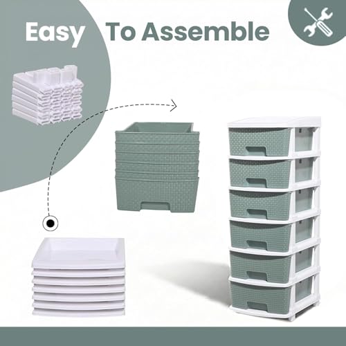 Image of Plastic Modular Drawer Storage Chest Of Drawers Organizer Storage Box, Large Stomo Racks For Multipurpose Anti-slip Shoes Organizers (Green, 6 Layer)