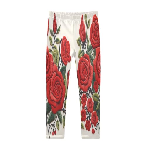 Bolaz Toddler Girls Leggings Printed Yoga Pants Leggings Red Rose Flower for Kids