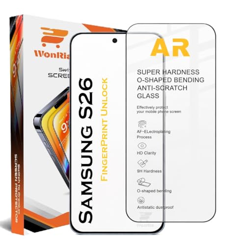 Image of WonRia Pack 1 - Tempered Glass Compatible with Samsung Galaxy S26 5G Ultrasonic FingerPrint Unlock Edges to Edge 9H Hardness Screen Glass Protector with Easy Installation kit