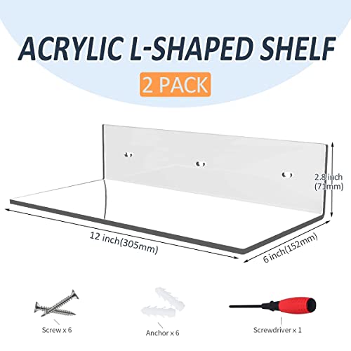 Sezanrpt 12 Inches Clear Small Wall Shelves, Acrylic Bathroom Shelves For Wall, Floating Shelves For Living Room, Funko Pop Shelves, 2 Pack… #TOP1