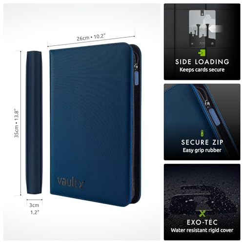 Image of Vault X 9 Pocket Zip Binder, 360 Cards, Exo-Tec Material, 20 Side-Loading Pages (Blue)