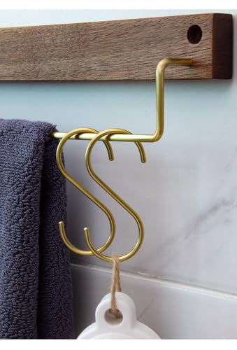 YANGQIHOME Gold Brass S Shaped Hooks (Pack of 6) - Copper, 100% Brass, S Hooks - Kitchen, Bathroom, Bedroom, Living Room, Garage