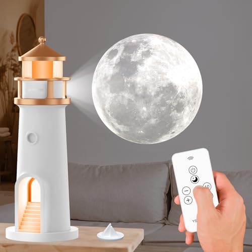 YATOSEEN Lámpara de Faro con Luna, Proyector de Luz Nocturna, Lámpara Decorativa con Control Remoto para Niños, Proyector de Galaxia con Luz de Luna Recargable para Dormitorio, Sala de Estar y Estudio