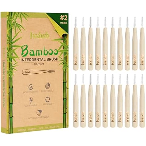 Isshah Biodegradable Bamboo Handle Interdental Brushes Between Teeth Cleaner Deep Clean Toothpick, FSC Certified and PETA Approved, Size 2 (0.5mm), 40 Count Cover