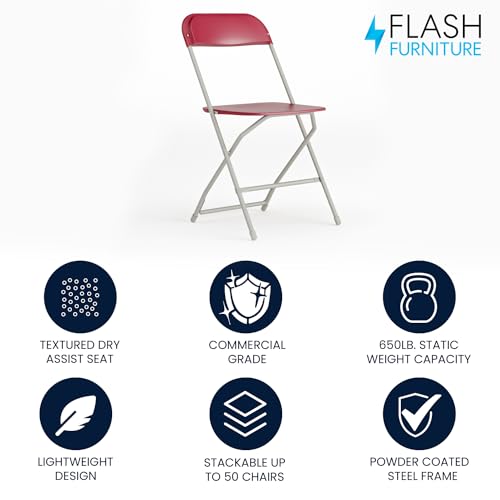 Image of Flash Furniture Hercules Series Plastic Folding Chair - Red - 650LB Weight Capacity Comfortable Event Chair - Lightweight Folding Chair