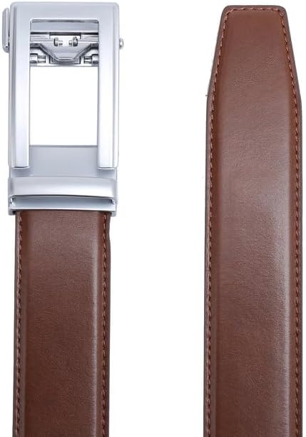 DOSHI Men's Auto 1 Vegan Leather Belt - Silver Buckle, Order 1 Size Up from Pants Size