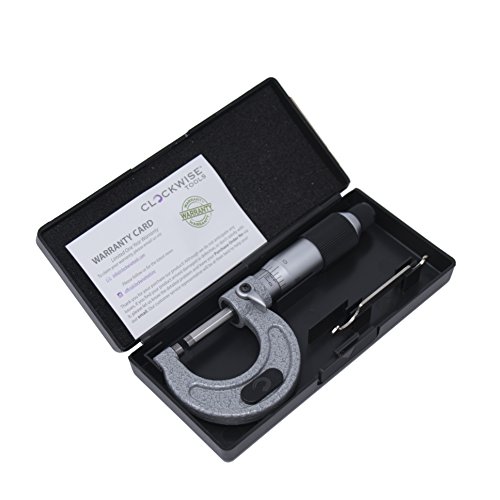 Clockwise Tools MMTR-01 Premium Outside Micrometer with Carbide Tip 0-1" Measuring Range 0.0001" Graduation Precision Machinist Tool
