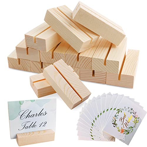 NORSENS Wood Place Card Holders, 15Pcs Table Number Holders and 15Pcs Best Wishes Table Place Cards, Wood Photo Stands, Card Holders for Wedding Party Banquets, Events Table Numbers Name Sign