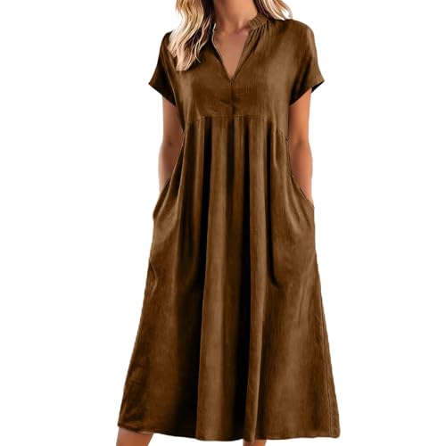 Robe légère en coton et lin grande taille respirante avec poches