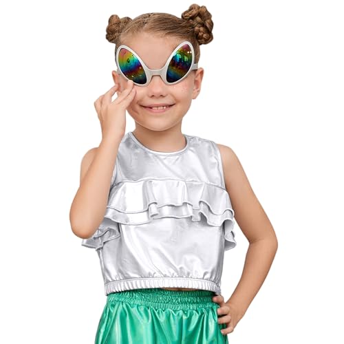 Image of Perfashion Girls Vest Metallic Half Zip Hoodie Sleeveless Leather Disco Jackets with Kangaroo Pocket 4-13Y