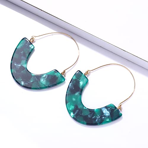 Cealxheny Acrylic Earrings Tortoise Hoop Earrings Statement Wire Resin Earrings Fan Drop Dangle Earring For Women (K Green) #TOP4