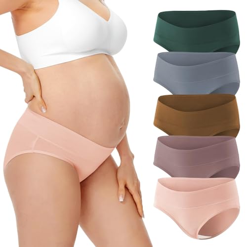 HBselect 5Pcs Bragas Embarazadas U Forma Braguitas para Premamá Cintura Bajo Bragas Maternidad