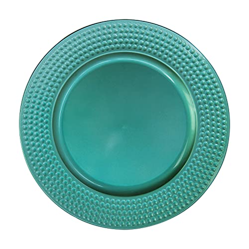 Türkis gehämmerte Kunststoff-Ladeplatten - 12 Stück 33 cm runde Kunststoff-Platzteller für Hochzeit, Party, Dekoration, Türkis, 12 Stück Cover