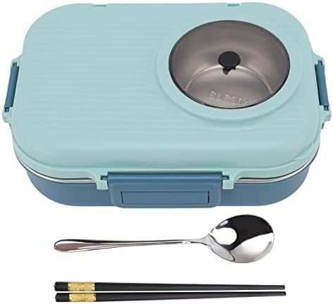 Thermal Lunch Containers, 4 Compartments Insulated Lunch Box Portable Bento Box with Spoon, Chopsticks and Soup Bowl for School Office Picnic(Blue)