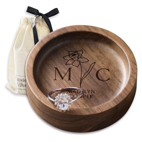 Custom Vibes Walnut Wood Ring Holder, Engraved...
