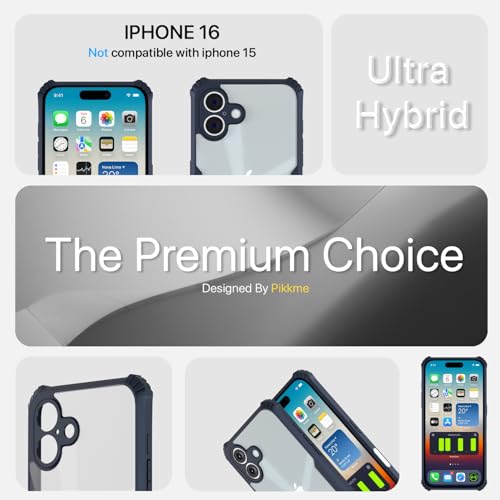 Image of Pikkme Crystal Clear Transparent Back | Ultra Hyrbid | Full Camera Protection | Raised Edge | Bumper Back Case for iPhone 16 (Blue)