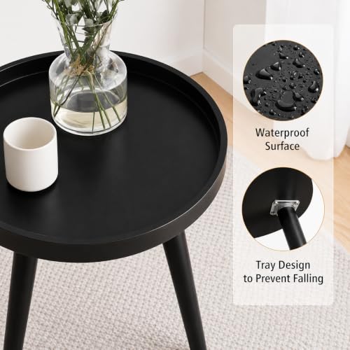 Image of Small Round Coffee Table, Modern Side Table with 3 Stable Legs, Multifunctional Sofa Side Table for Balcony Office (Full Black)