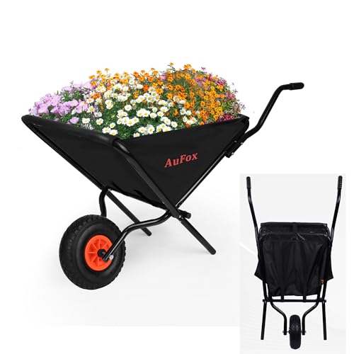 Collapsible Wheelbarrow Folding Utility Garden Cart Easy Loading and Dumping Yard Cart Thickened Oxford Cloth Lawn Cart for Nutrient Soil Grass Leaf Garden Supplies