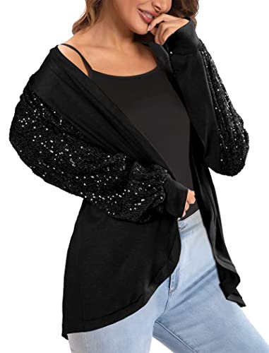 Sequin Cardigans for Women Sparkly New Year Tops Open Front Outerwear Coat Shimmer Glitter Loose Jackets4