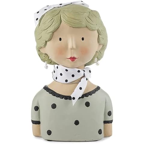 Ladykopf I Decorative Head I with Scarf with Dots I Plaster I Handmade I White / Grey / Black I Kitchen Decoration Head Bust Sculpture Decoration Window Decoration by Baden Cover