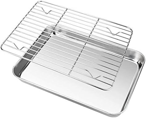 Zilong Toaster Oven Tray and Rack Set Stainless Steel Oven Pan Broiler Pan Non Toxic & Healthy Baking Tray 10.78.31.4 Inch Baking Sheet Cookie Sheet with Cooling Rack Easy Clean & Dishwasher Safe