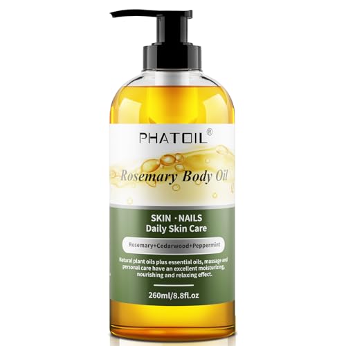 Image of PHATOIL Rosemary Body Oil After Shower with Pump, 260 ml (8.8 fl.oz) Premium Quality Massage Oil Body Oils for Dry Skin, Rosemary Oil for Hair, Blends of Natural Plant Oils and Essential Oils