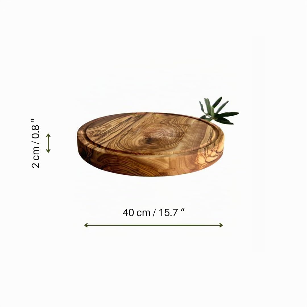 Rundes Pizzabrett aus Olivenholz, rundes Schneidebrett aus Holz (40 cm)