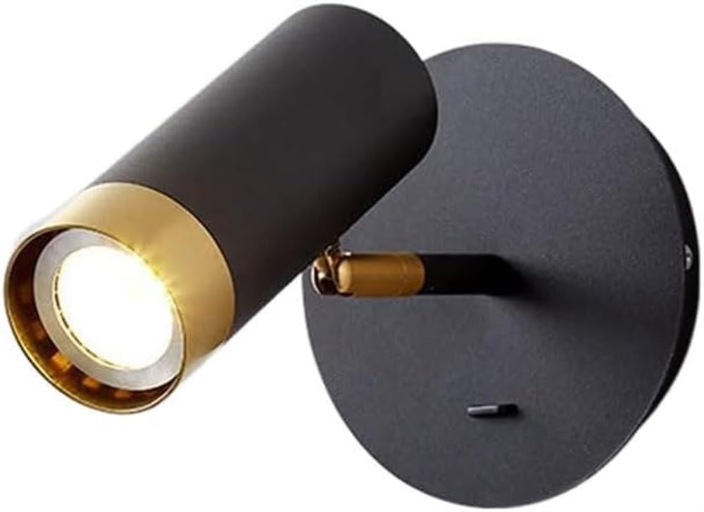 Aplique de pared minimalista negro para leer en la cama con luz blanca