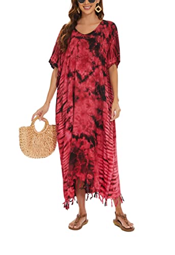 Image of Beautybatik Women Hippie Tie Dye Caftan Kaftan Loungewear Maxi Plus Size Long Dress XL to 4X