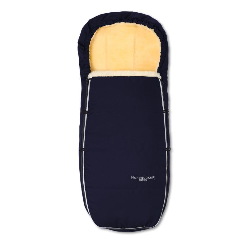Alaska Sheepskin Footmuff for Stroller – Merino Lambskin Lined Baby Winter Sleeping Bag, Mummy Shape with Safety Reflectors, Wind & Water Repellent, Made in Germany (Navy Blue)