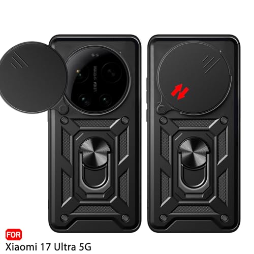 Image of TheGiftKart Tough Armor Bumper Back Cover Case for Xiaomi 17 Ultra 5G | Kickstand & Ring Holder | 360 Degree Protection Back Cover Case for Xiaomi 17 Ultra 5G (PC & TPU, Rotating Camera Cover, Black)