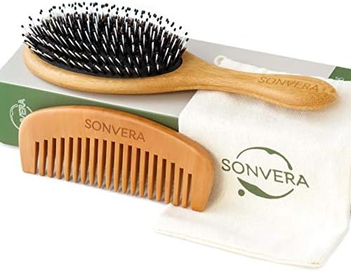 Bristle Hair Brush for Men's and Women's Hair - Boars Hair Brush for Thick Thin Curly Fine Hair - Detangling Brush Set with Wooden Hairbrush Bamboo Comb and Travel Bag