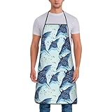 TZTTZT - Delantales de pescado con estampado de rayas azules para mujeres y hombres, delantal de chef para cocina, parrilla, hornear, jardinería, artista