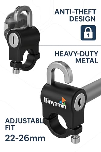 Image of Binyamin Keyed Helmet Lock for Bike Handlebar | Aluminium Alloy Anti-Theft Helmet Holder for Motorcycle, Scooter & Two Wheeler | Black