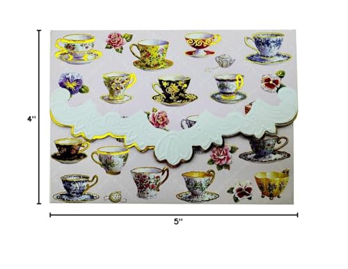 Image of Poster Foundry Set of 3 - Teacup Boxed Note Cards by Carol Wilson Tea Cup Notecards 10 embossed 4x5 Die-Cut Matching Envelopes in Decorative Gift Box with Magnetic Flap. NCP2049