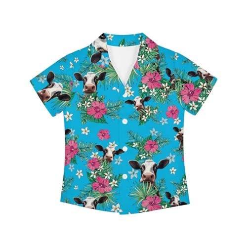 Boy Kids Hawaiian Button Down Shirt Short Sleeves Casual Summer Tops Size 3-16