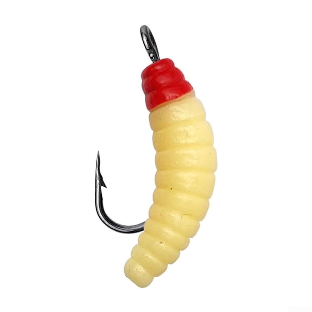 Gdfnmogo 30pcs Maggot Fly Fishing Wet, Trout Flies Glow Bait with Hooks, Plastic Grubs for Trout and Bass, Lasting Bright Colors, Includes Fly Box(30 PIECES OF BOXES)