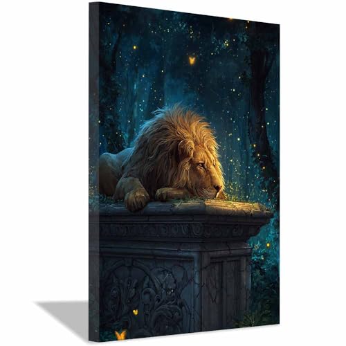 Tableaux muraux lions de la foret nocturne grand format 70x100cm deco salon moderne