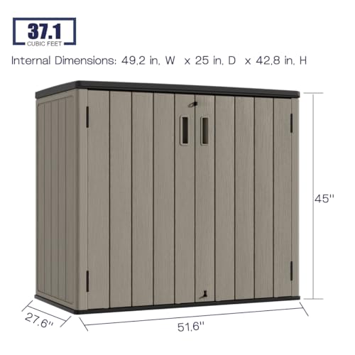 Image of KINYING Outdoor Horizontal Storage Sheds,Outdoor Storage Cabinet Waterproof Resin Tool Storage Box for Lawn Mower,Garden Tools and Patio Furniture, Lockable (Brown)